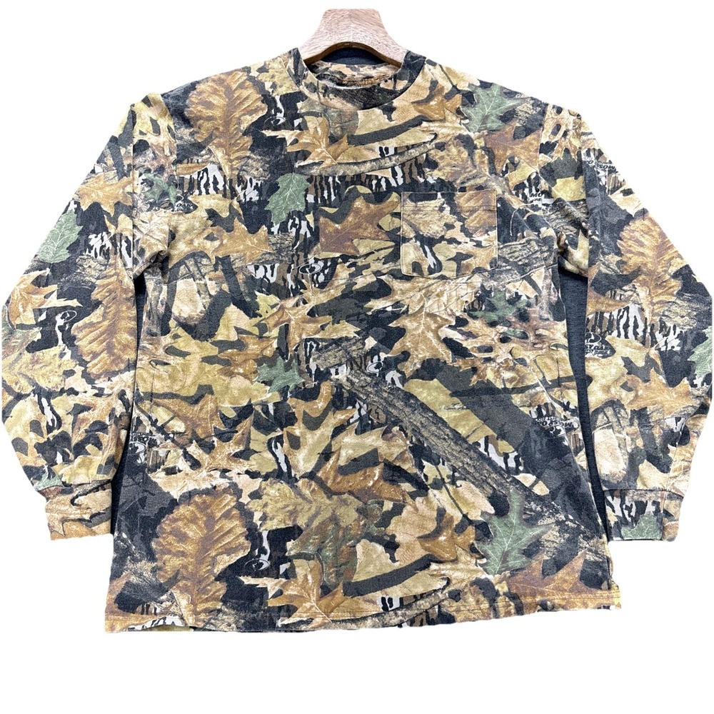 VTG Jerzees Mossy Oak Forest Shirt Mens M Camo Camouflage Hunting Long Sleeve‎